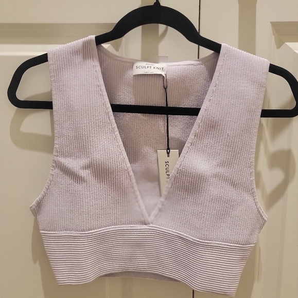 Aritzia Tops - BNWT Aritzia sculpt knit deep V lilac size L crop top